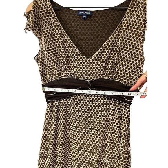 Vintage Y2K Max Edition Brown Polka Dot Empire Waist Split Short Sleeve Dress XS - Picture 9 of 15
